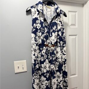 Indigo Rose Floral Sleeveless Dress - Navy and White ruffle are knee NEW no tag